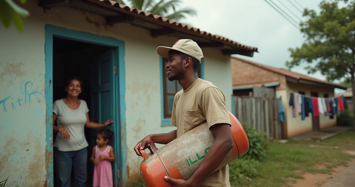 Gás do Povo: como funciona o novo benefício para comprar gás 2 Entregador entrega botijão de gás em comunidade
