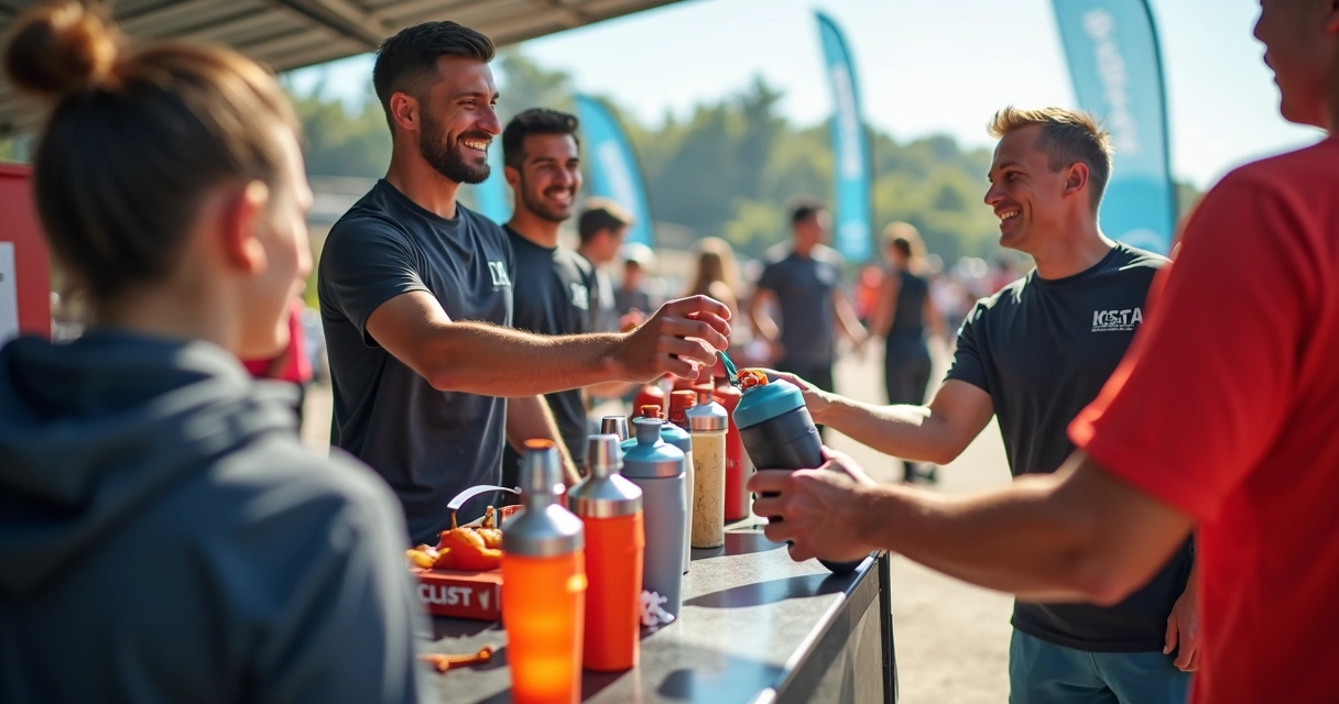 Distribuição de brindes fitness em evento esportivo 