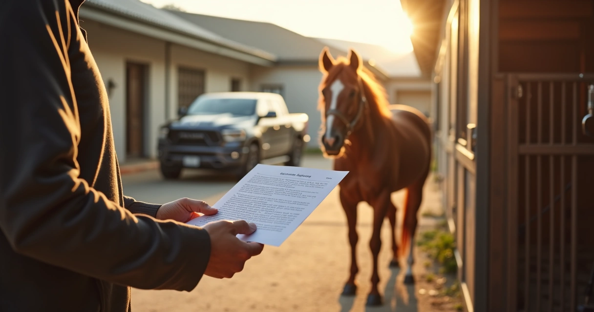 Pessoa recebendo um cavalo em haras após venda 
