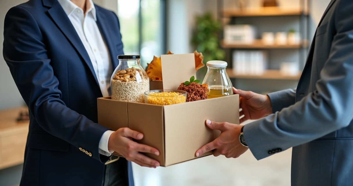 Entrega de cesta básica personalizada para colaborador em empresa 