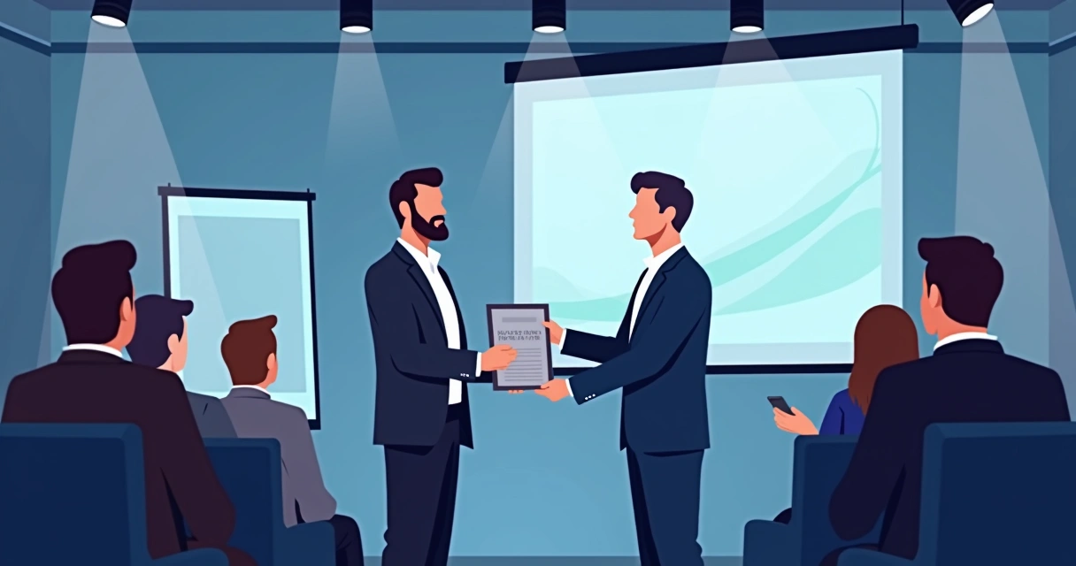 Entrega de diploma em aço em cerimônia corporativa 