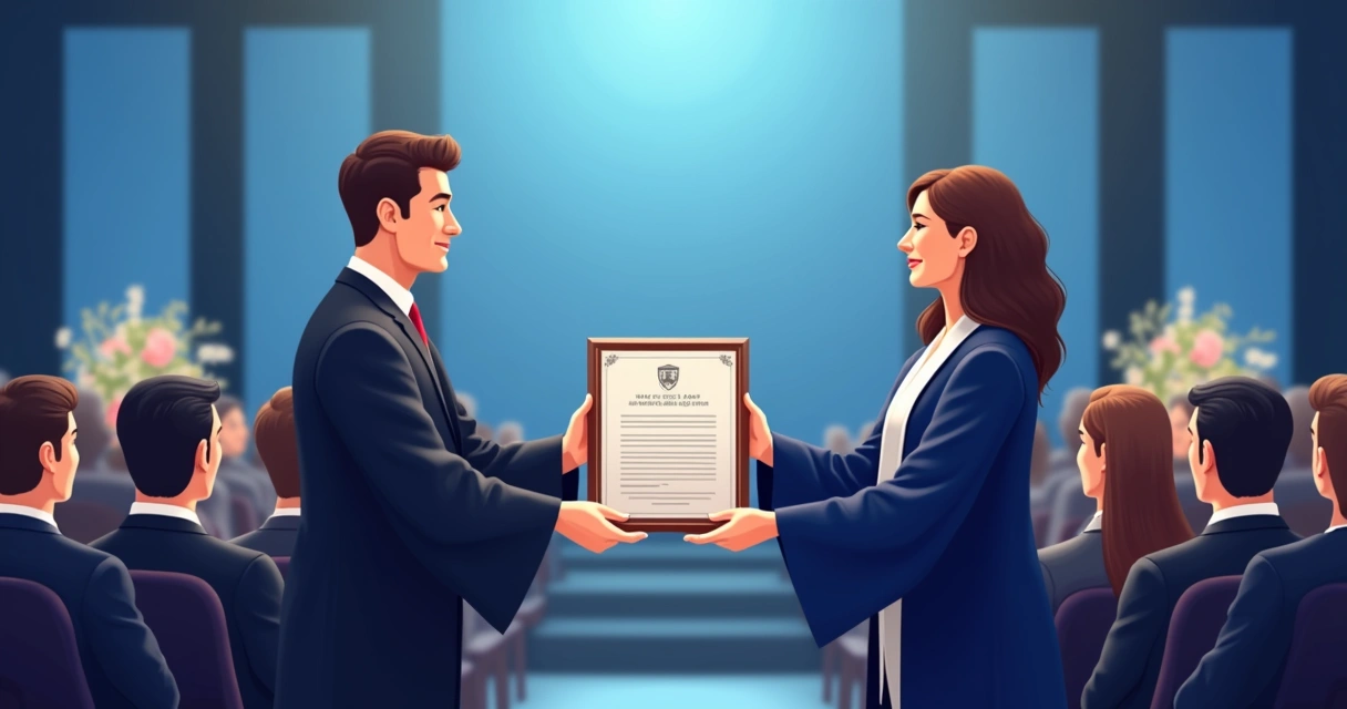 Entrega formal de diploma em aço inox durante cerimônia de formatura