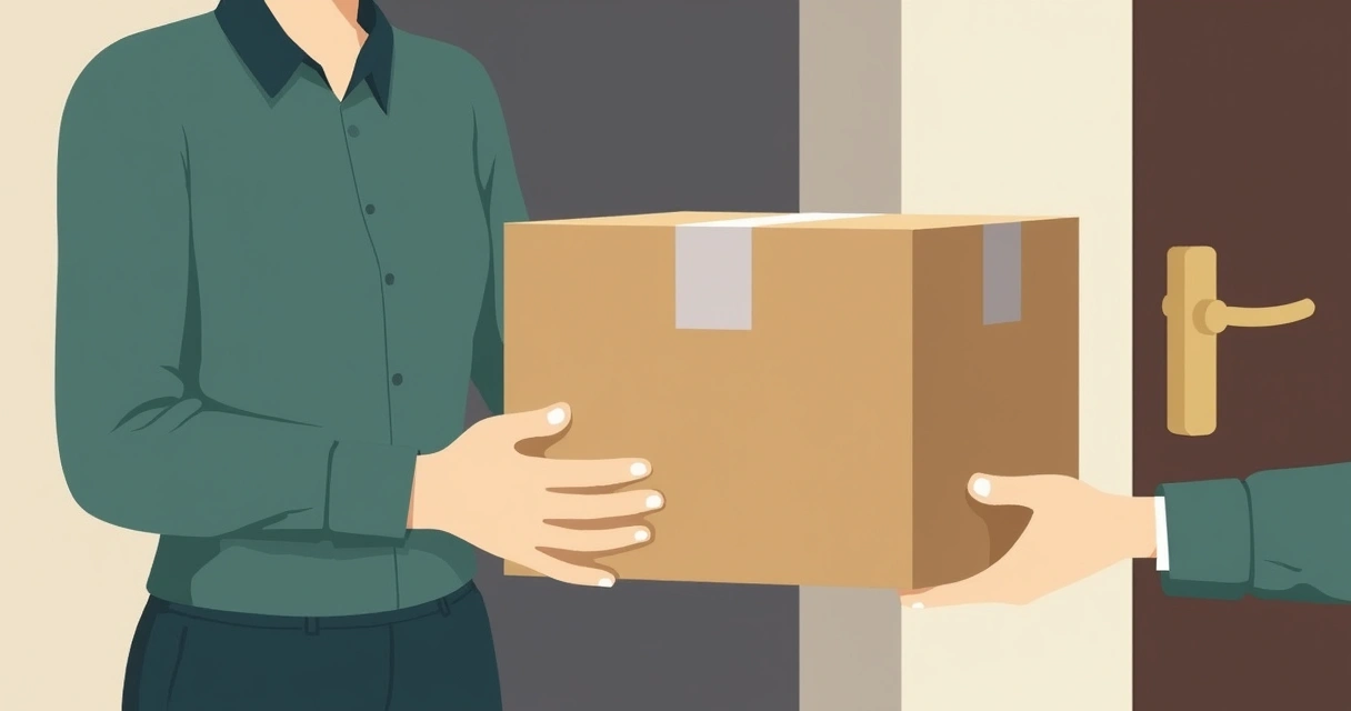 Caixa neutra sendo recebida por mãos, sem identificação do conteúdo 