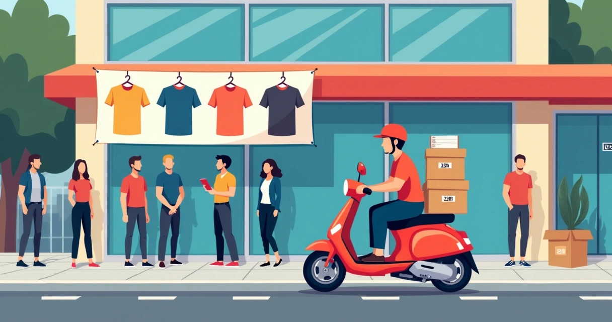 Entrega rápida de camiseta personalizada em moto na frente de evento 