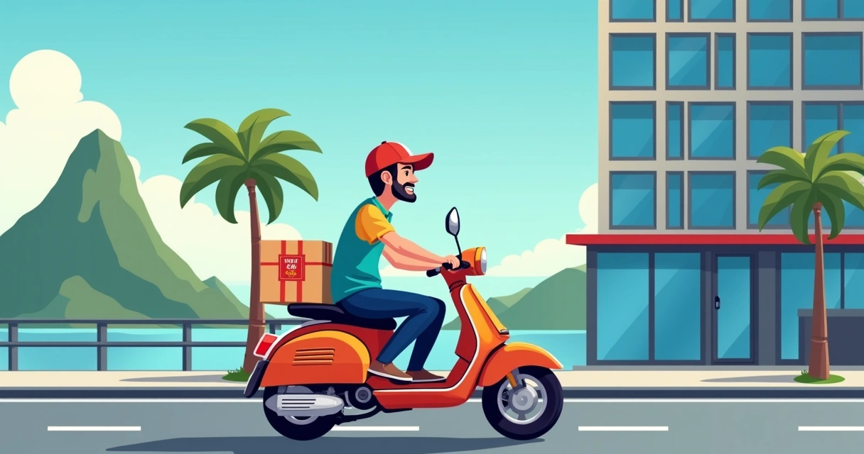 Entregador de motoboy entregando camisetas rápidas na zona sul do Rio 