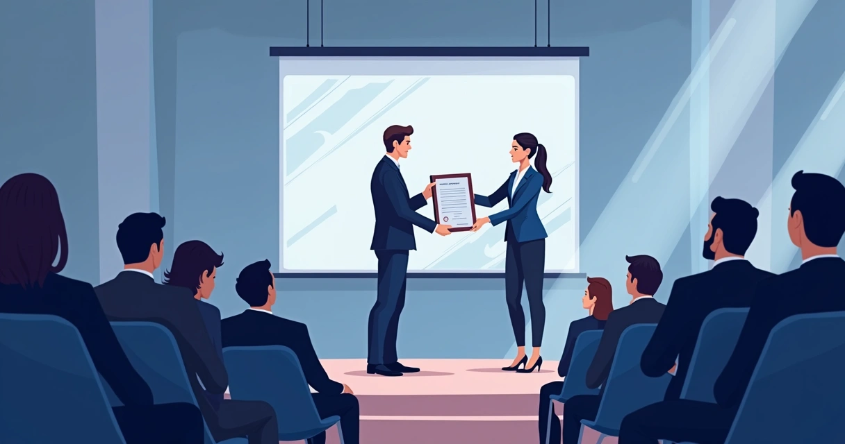Entrega de placa de homenagem em evento corporativo 