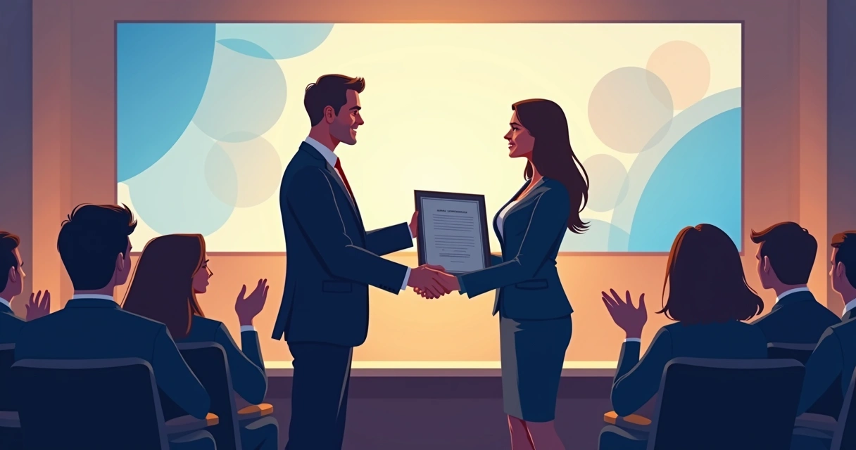 Entrega de homenagem corporativa com certificado em inox 