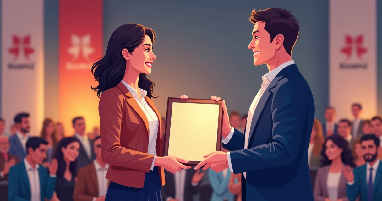 Momento de entrega de placa de homenagem personalizada em evento 