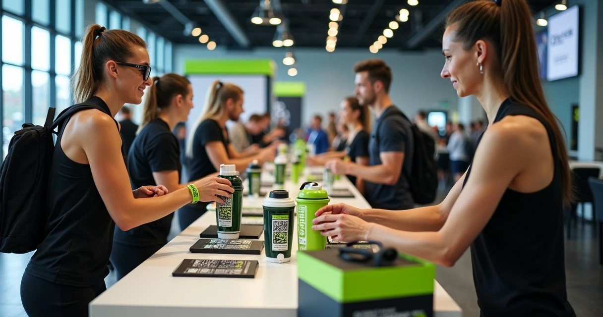 Distribuição de kits fitness em evento promocional