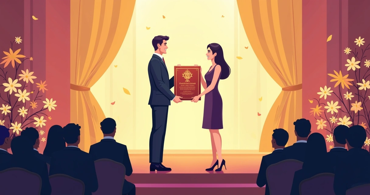 Pessoa recebendo placa de homenagem em evento formal 
