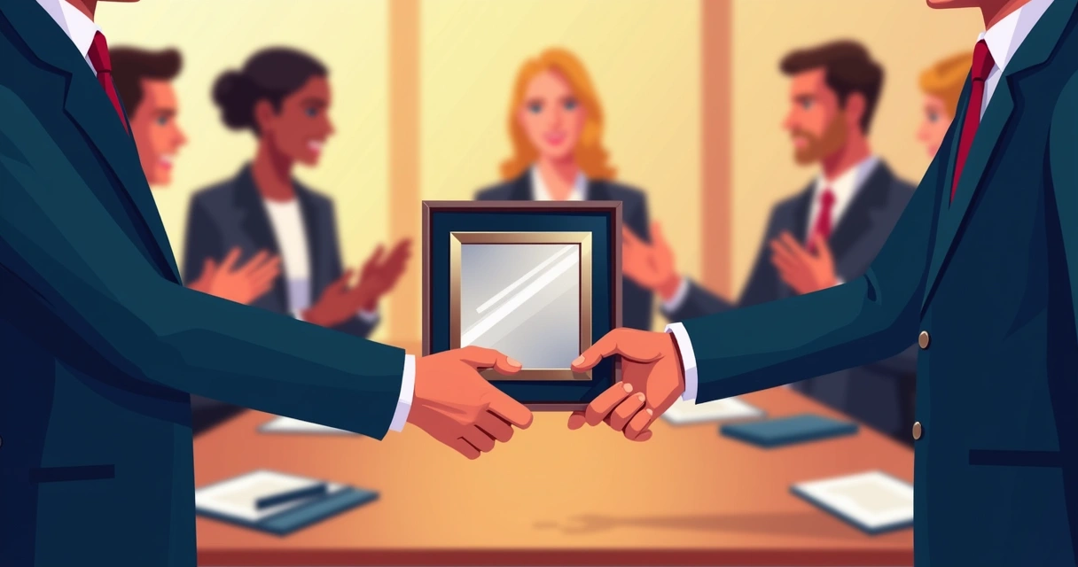Entrega de placa de homenagem em evento corp 