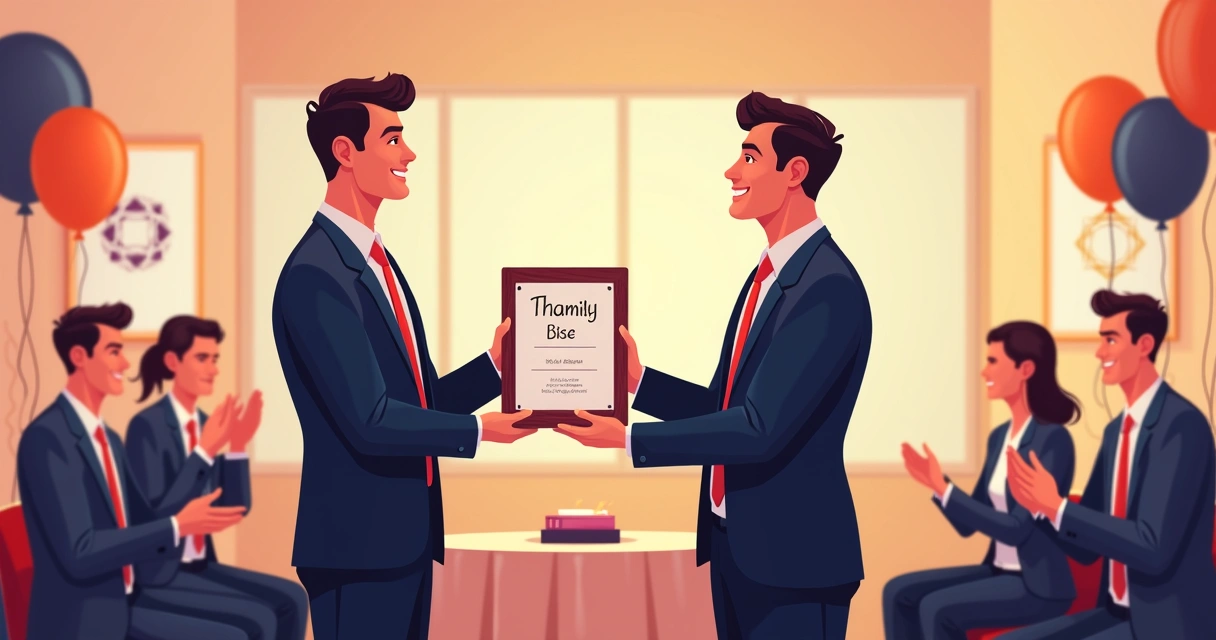 Funcionário recebendo placa de homenagem em evento empresarial 