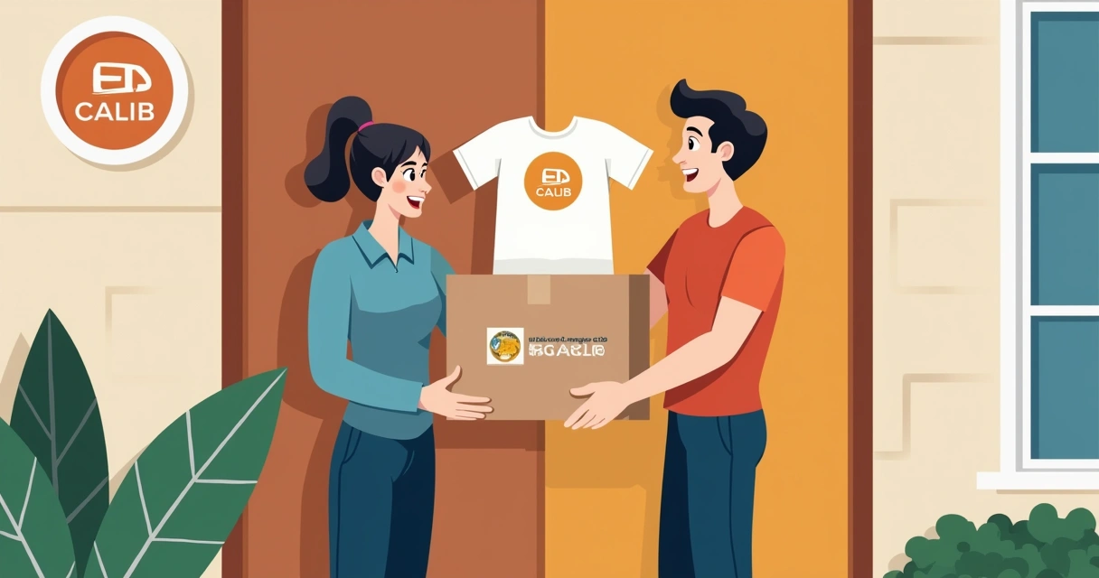 Pessoa recebendo caixa com camisetas personalizadas na porta de casa 
