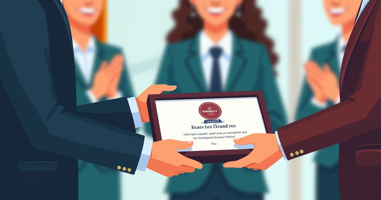 Troca de placa de homenagem em evento empresarial 