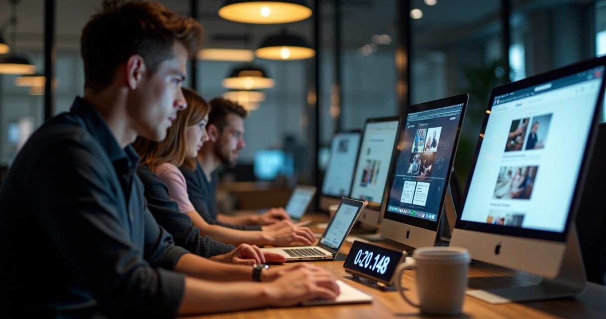 Equipe trabalhando em site institucional pronto para entregar