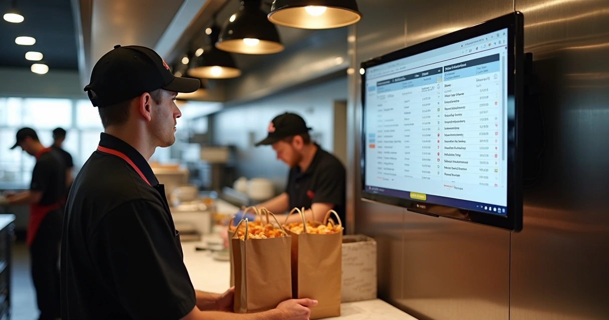 Entregador conferindo pedidos em um restaurante 