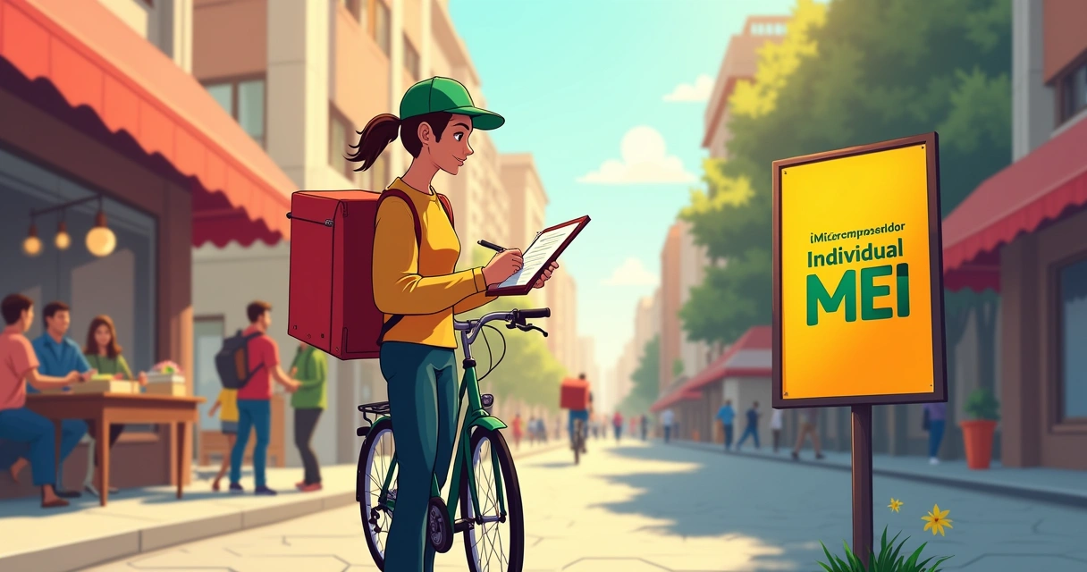 Entregador ao lado de uma bicicleta, completando uma nota fiscal em uma rua da cidade.