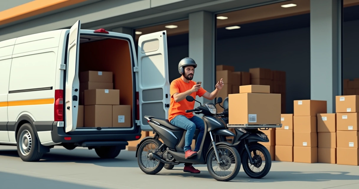 Motoboy organizando entregas de uma distribuidora 