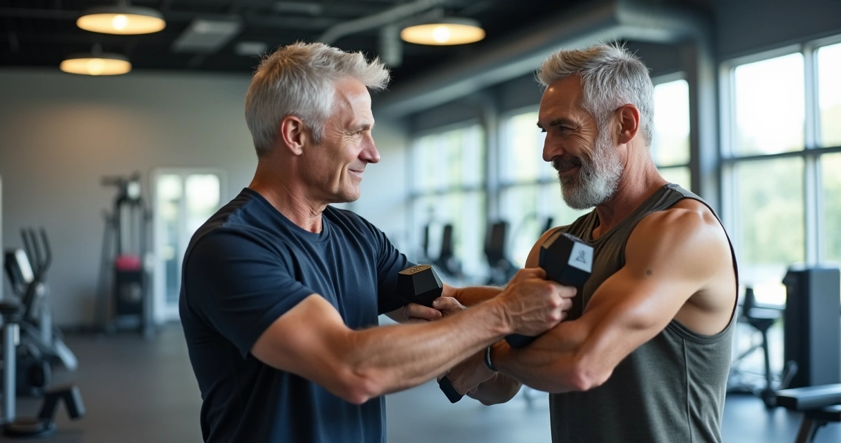 Hombre mayor haciendo ejercicio guiado 