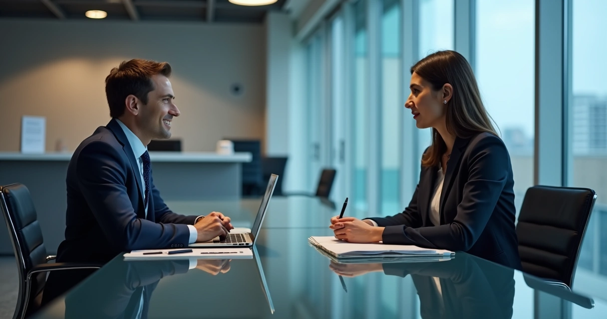 Entrevista de emprego em banco com candidato e recrutador 