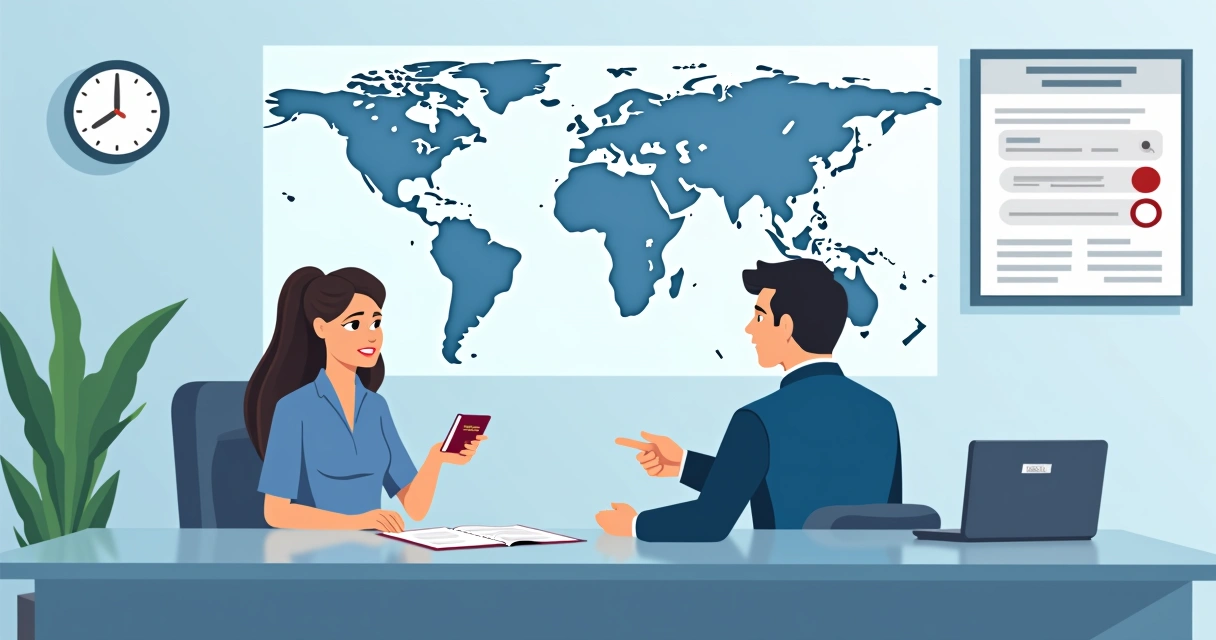 Entrevista consular com documentos de visto e passaporte