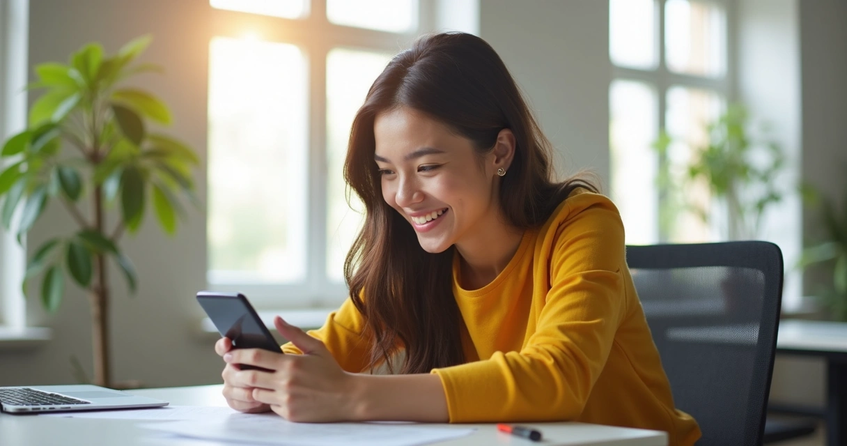 Pessoa feliz ao receber convite para entrevista 