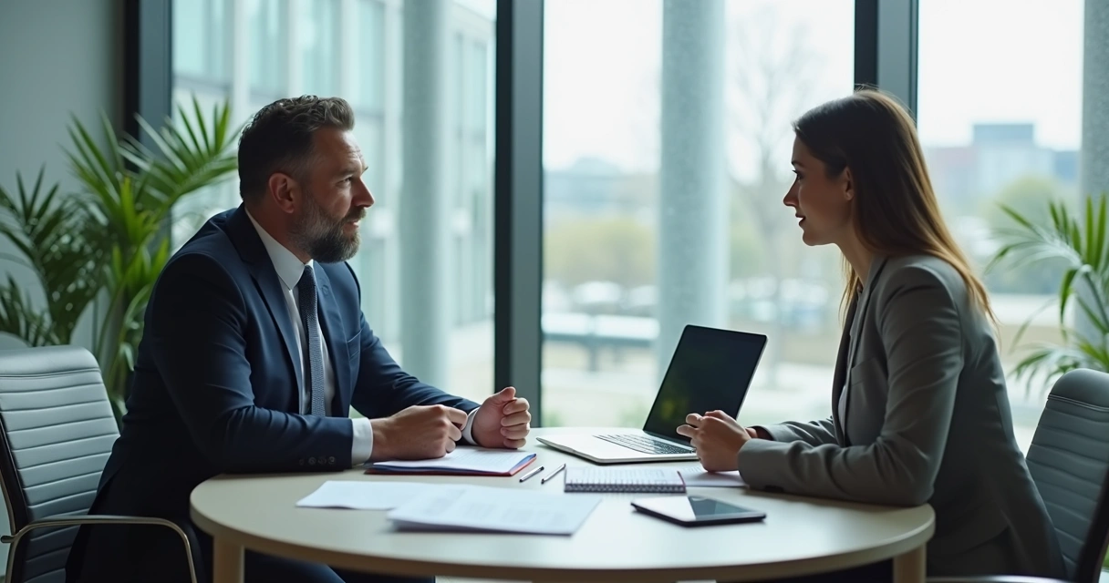 Entrevista de emprego entre recrutador e candidato em escritório moderno 