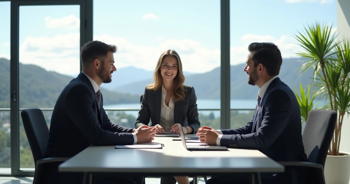 Pessoa sendo entrevistada em escritório moderno