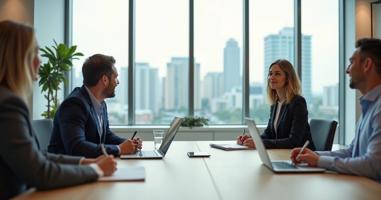 Candidata em entrevista de emprego em sala de reunião moderna 