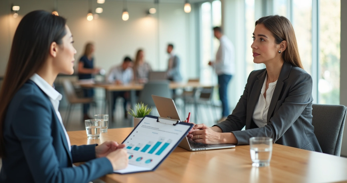 Recrutadora avaliando maturidade emocional de candidato em entrevista presencial 
