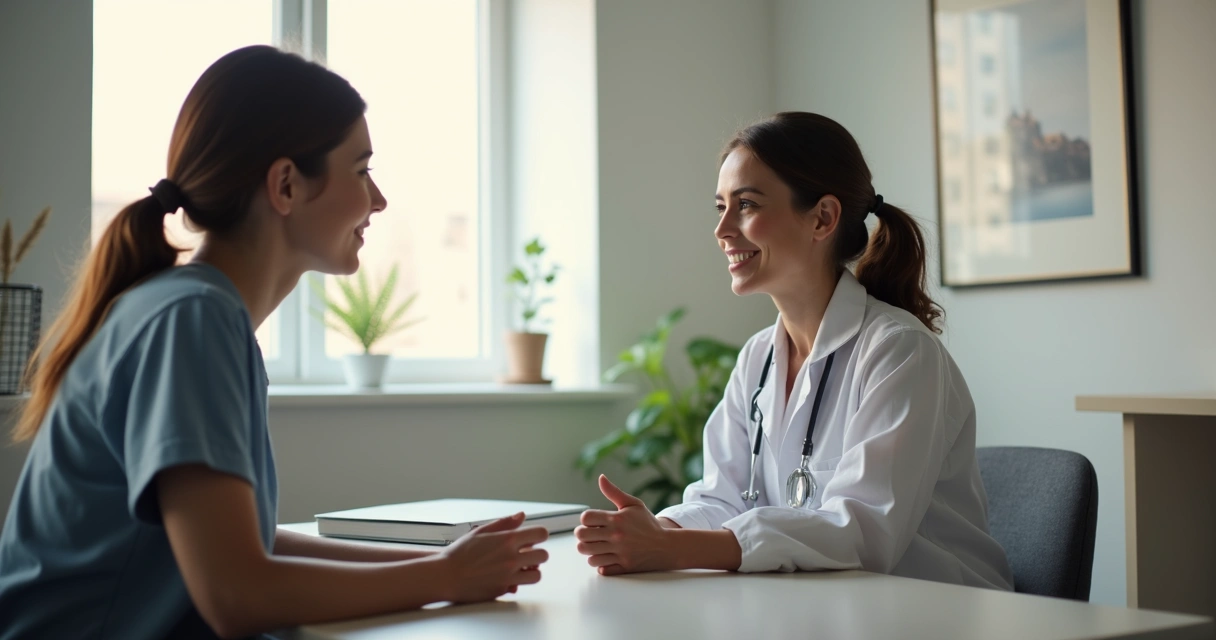 Médico conversando com paciente olhando nos olhos 