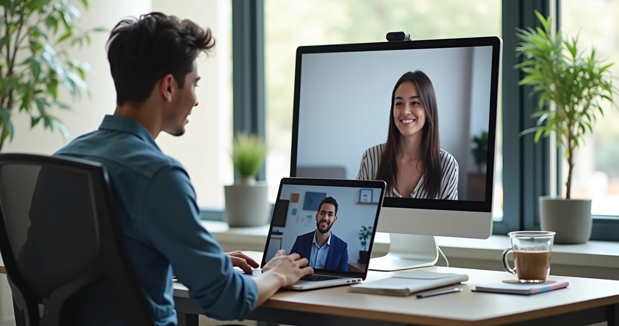 Candidato e recrutador em entrevista online conversando em inglês