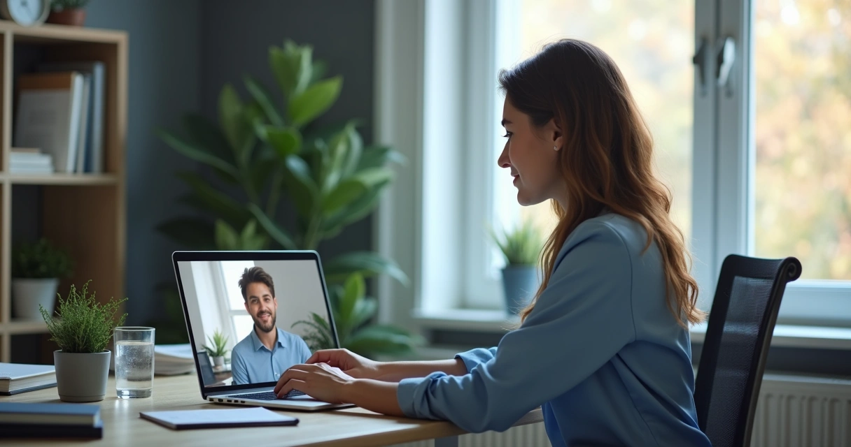 Pessoa em entrevista de emprego por vídeo em home office 