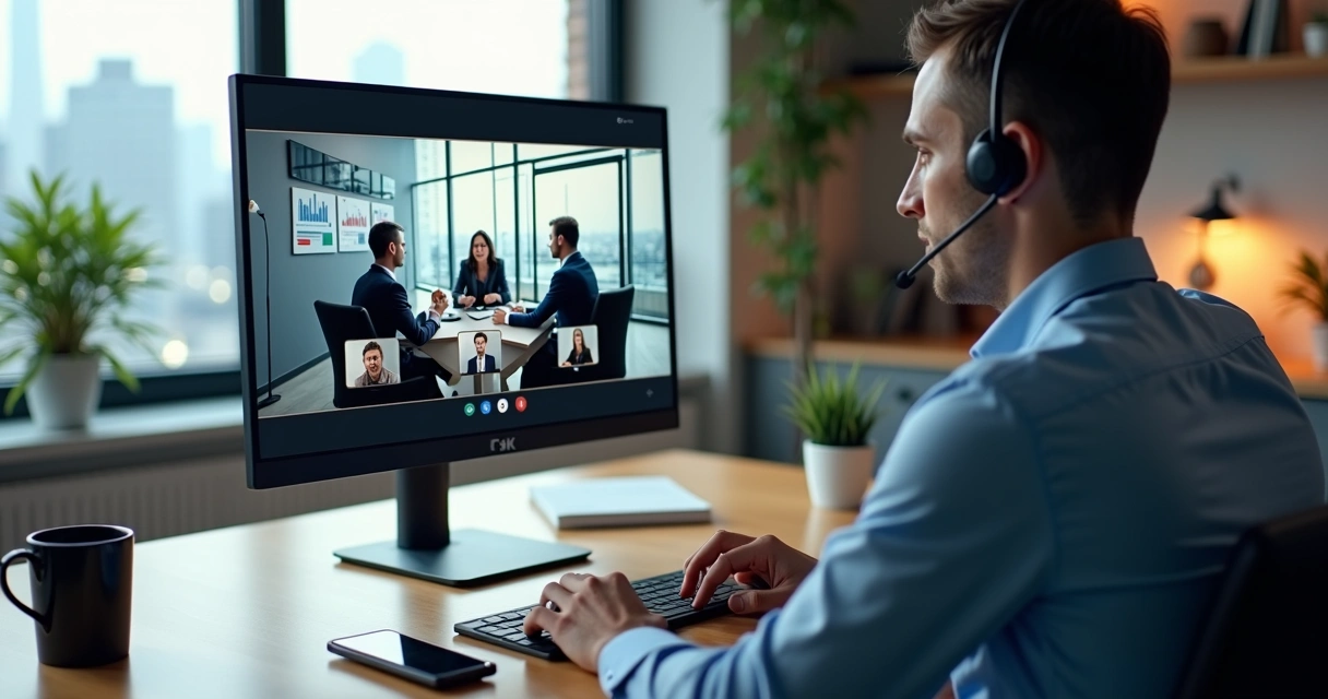 Profissional de TI em entrevista online de emprego pelo notebook 