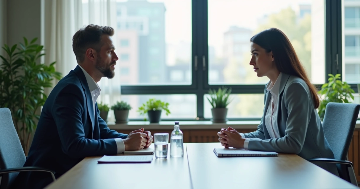 Candidato em entrevista com postura profissional diante de recrutadora 