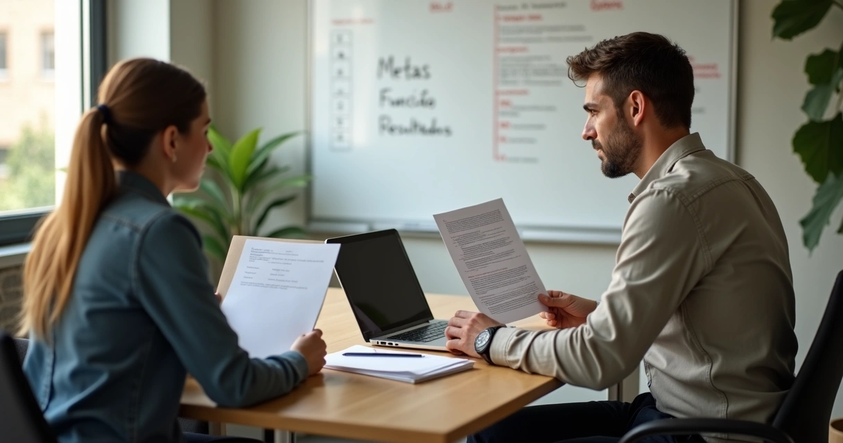 Empresário entrevistando candidata para primeira contratação CLT em pequena empresa 