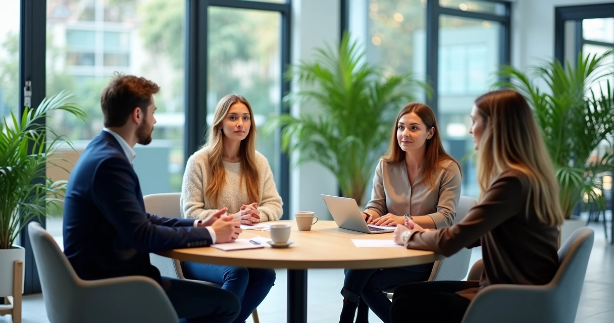 Candidatos em uma entrevista de emprego em sala moderna 