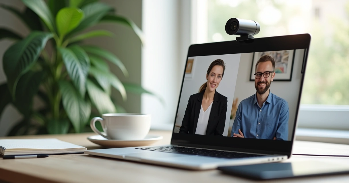 Entrevista remota digital com computador e câmera 