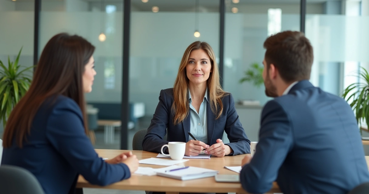 Entrevista de seleção e recrutamento com profissionais sentados à mesa 