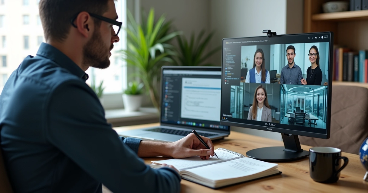 Desenvolvedor em entrevista técnica em inglês por videoconferência com recrutadores estrangeiros 