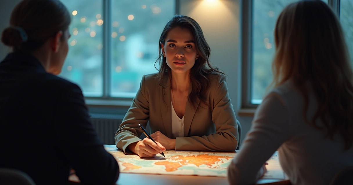 Candidata segura em entrevista de emprego com mapa astral na frente 