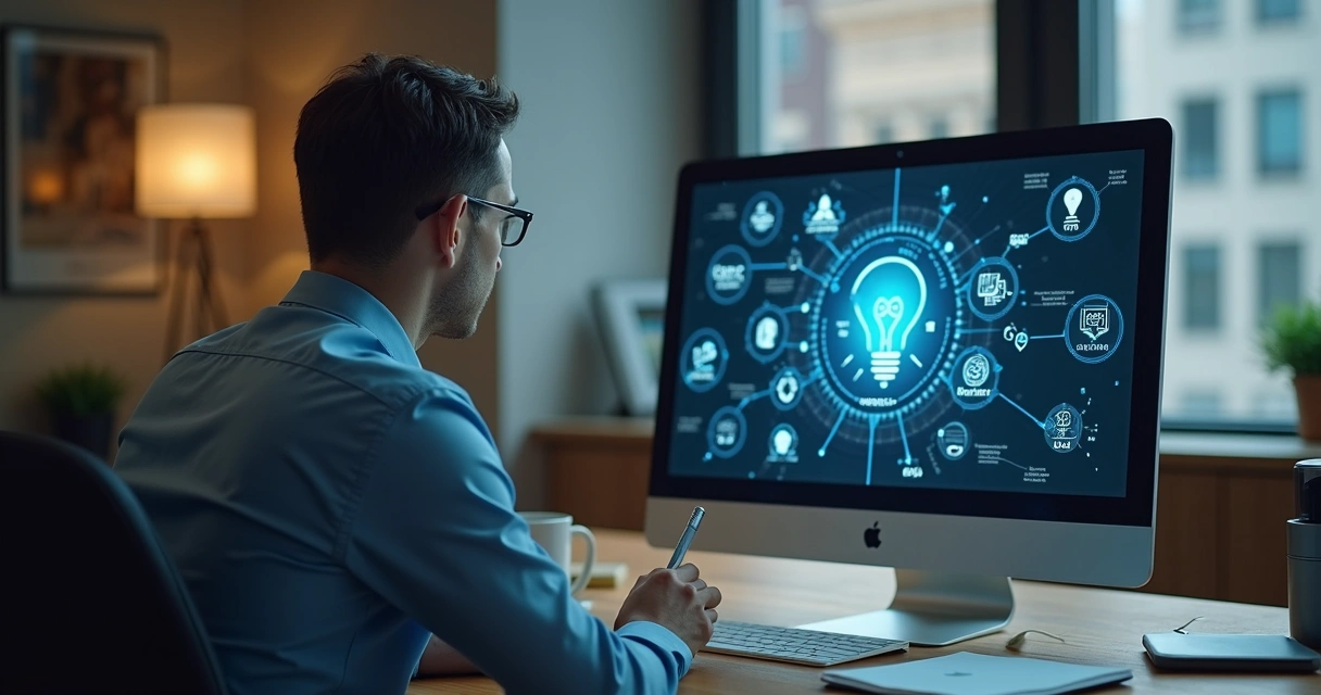 Profissional em uma entrevista de emprego online usando recursos tecnológicos 