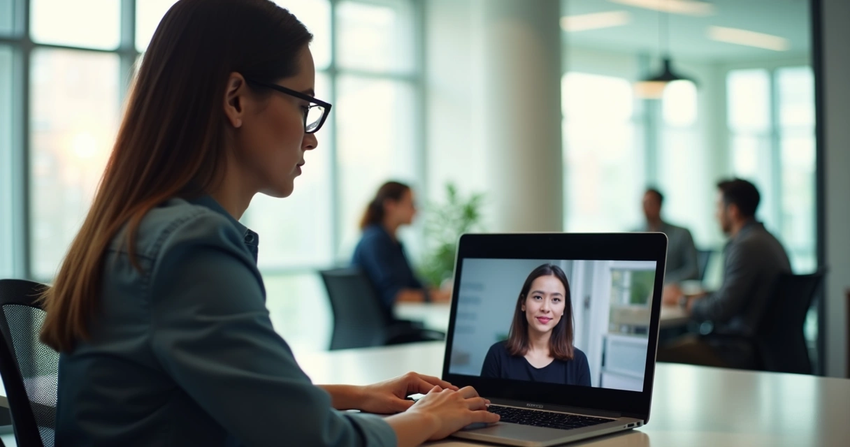 Candidato sentado em frente a notebook respondendo entrevista por vídeo