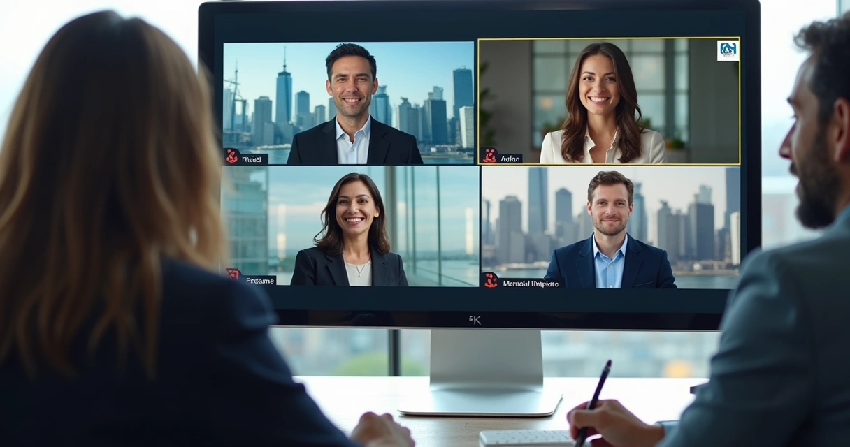 Videoconferência de entrevista com candidatos e recrutadores na tela