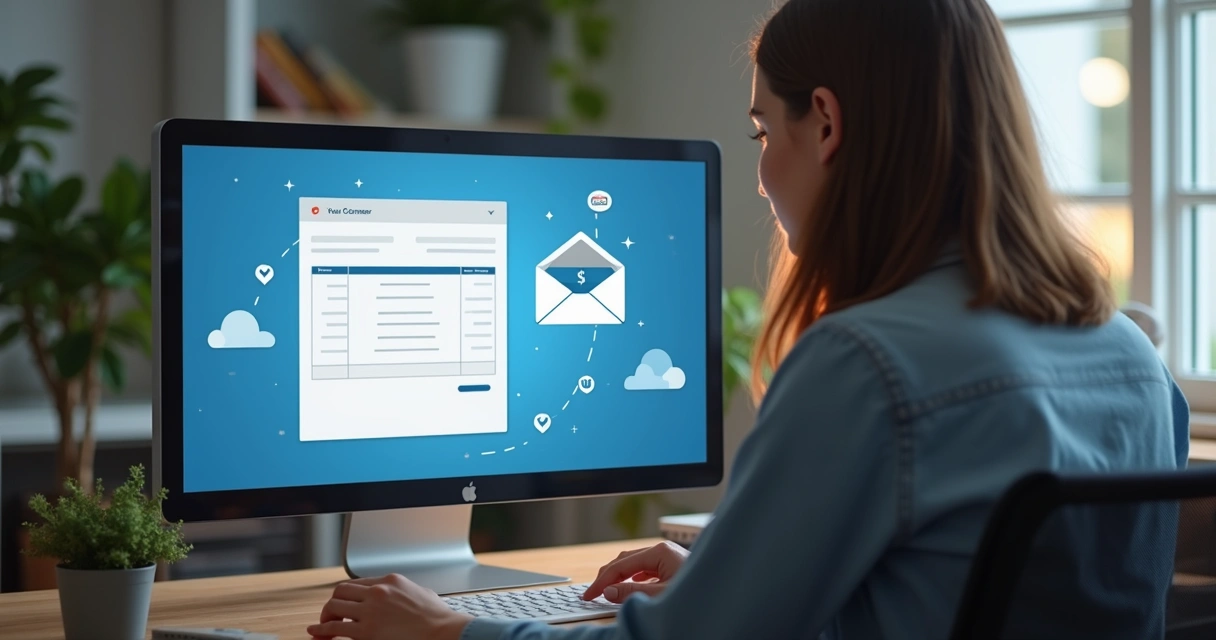 Persona enviando factura electrónica desde su computadora 