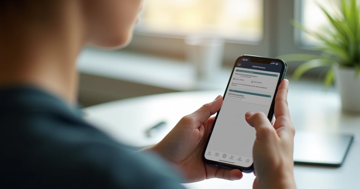 Pessoa usando smartphone para responder pesquisa via WhatsApp
