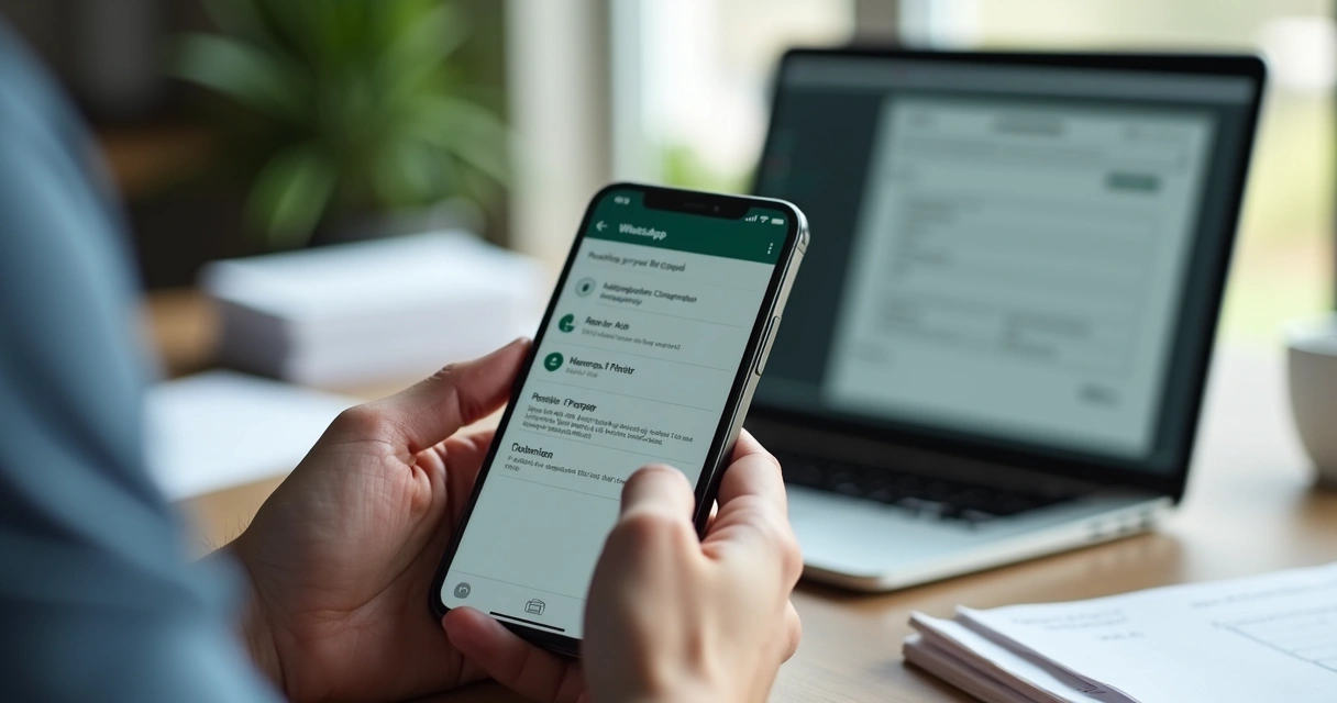 Mãos segurando celular com WhatsApp aberto mostrando recibo em PDF 