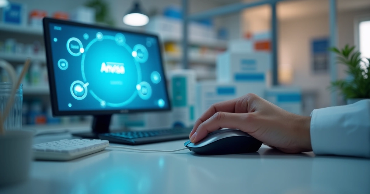 Pessoa clicando para enviar dados da farmácia ao sistema da Anvisa 