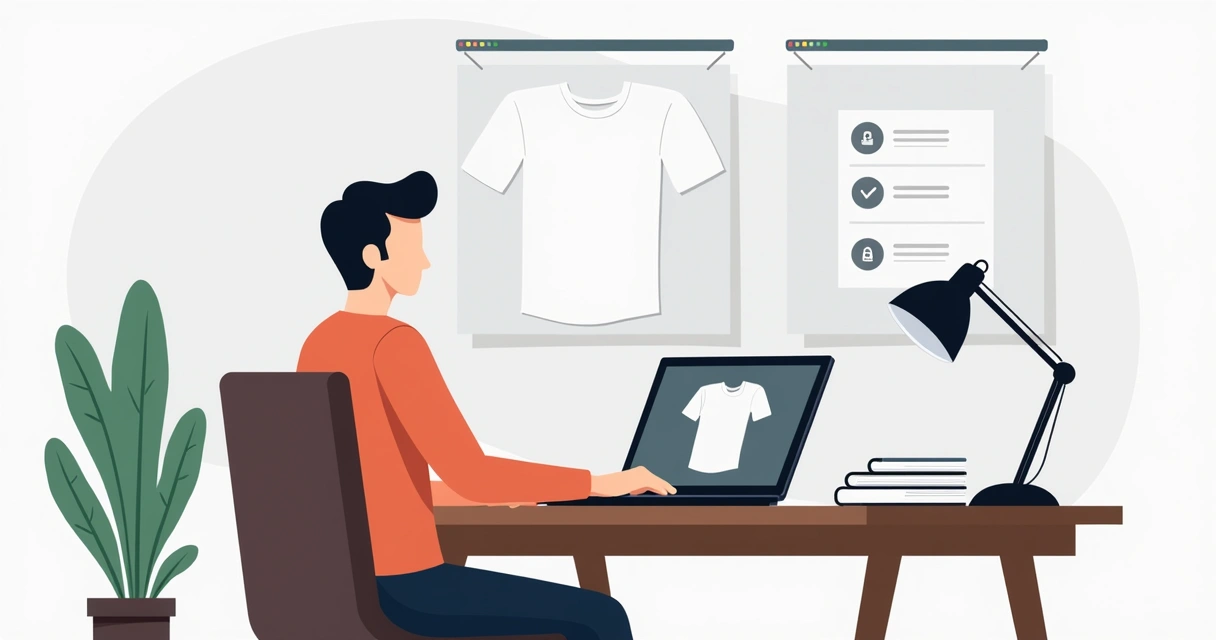 Pessoa usando notebook para enviar foto para pedido de camiseta personalizada