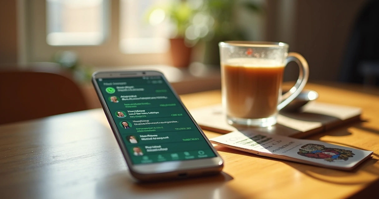 Celular com WhatsApp aberto mostrando mensagens recebidas em diferentes horários